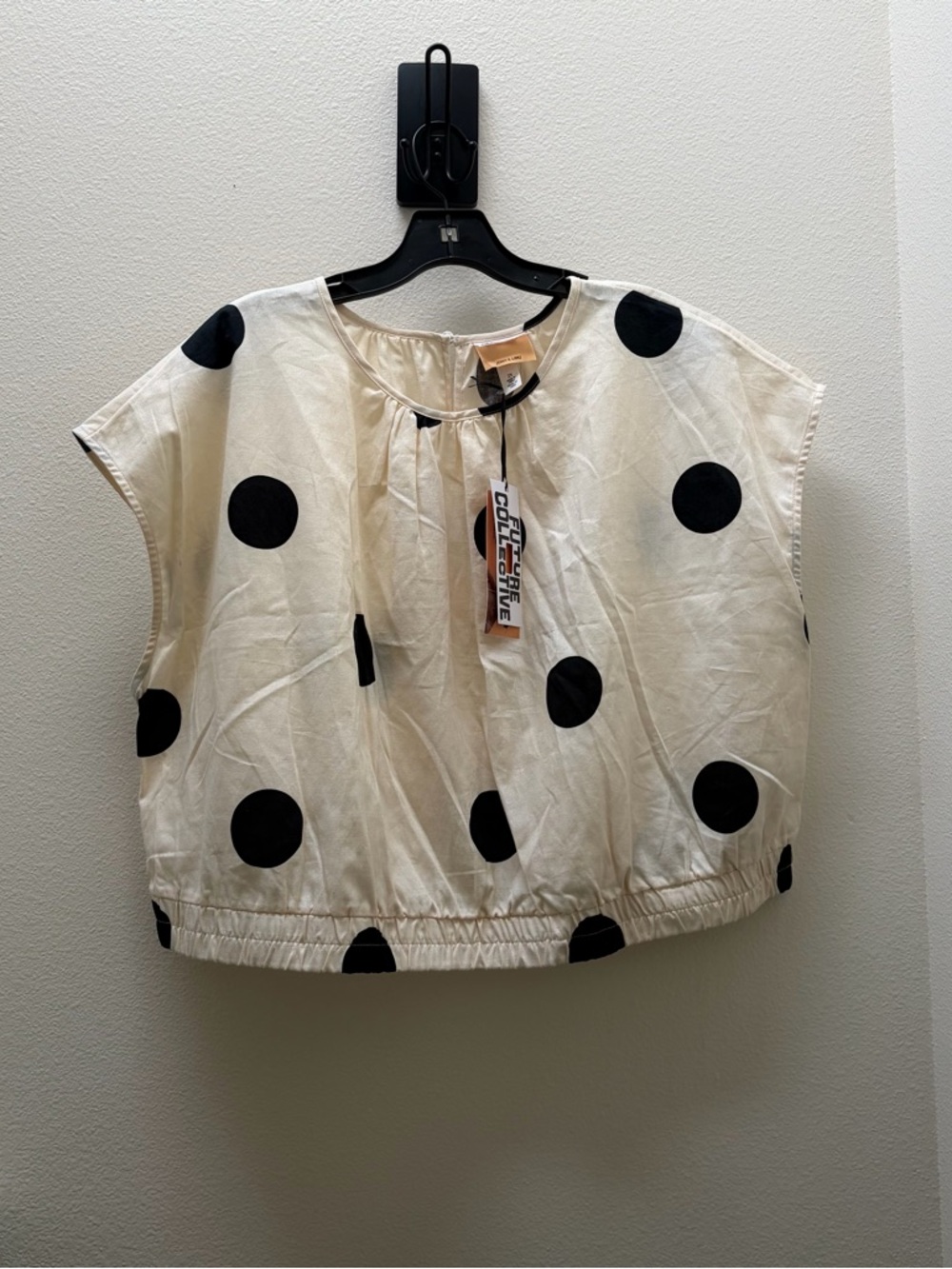 Future Collective Jenny K Lopez Polka Dot Boxy Crop Top Black Cream 2X NWT